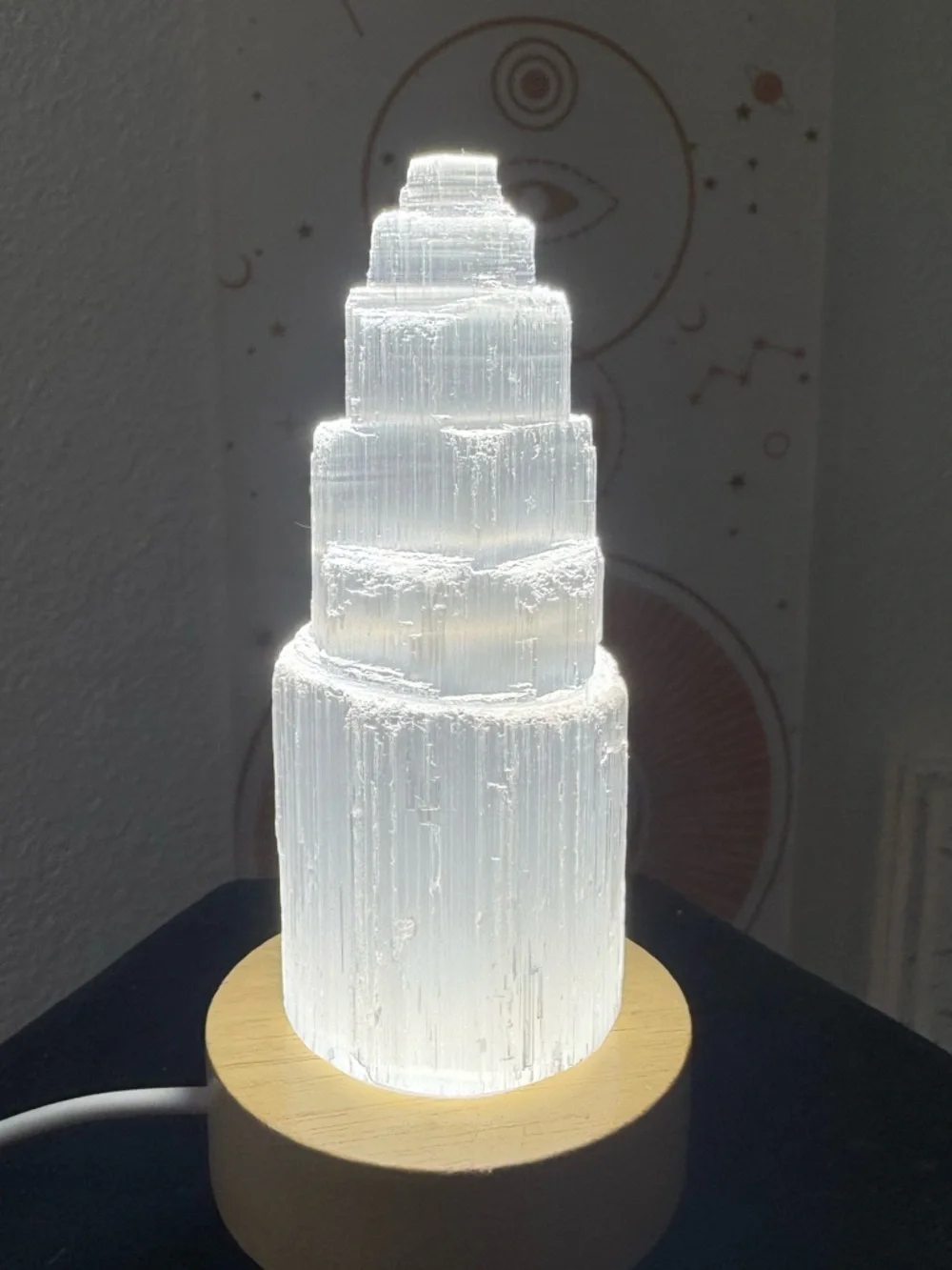 Selenite Tower With Light Base